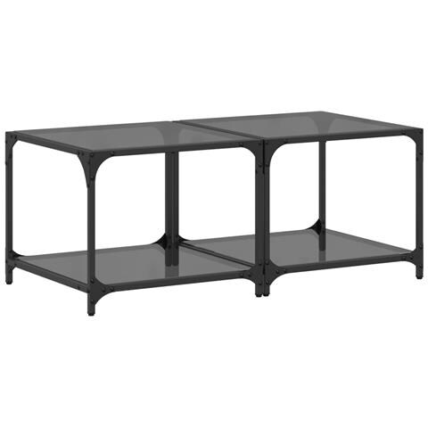 Tavolini Da Salotto Con Piano Vetro Nero 2pz 50x50x40cm Acciaio - Foto 2