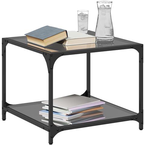 Tavolini Da Salotto Con Piano Vetro Nero 2pz 50x50x40cm Acciaio - Foto 3