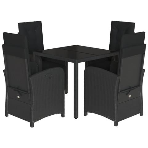 Set da Pranzo da Giardino 5 pz Nero con Cuscini in Polyrattan - Foto 1