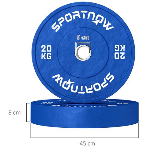 Set 2 Dischi Pesi da 20kg in Gomma con Foro da 2"" / 5 cm per Manubri e Bilancieri, Blu - Foto 2