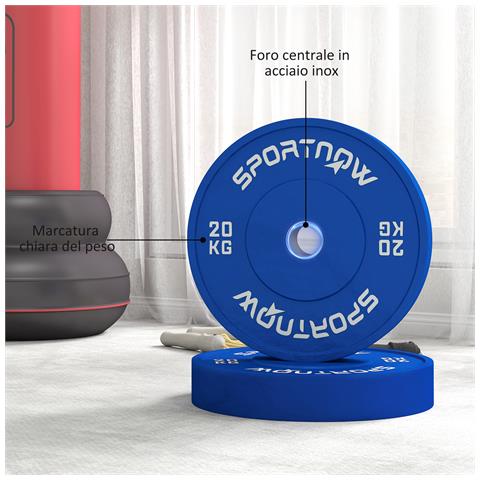 Set 2 Dischi Pesi da 20kg in Gomma con Foro da 2"" / 5 cm per Manubri e Bilancieri, Blu - Foto 6