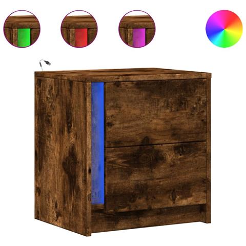 Comodino Con Luci Led Rovere Fumo In Legno Multistrato - Foto 2