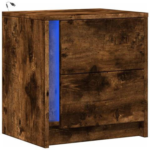 Comodino Con Luci Led Rovere Fumo In Legno Multistrato - Foto 3