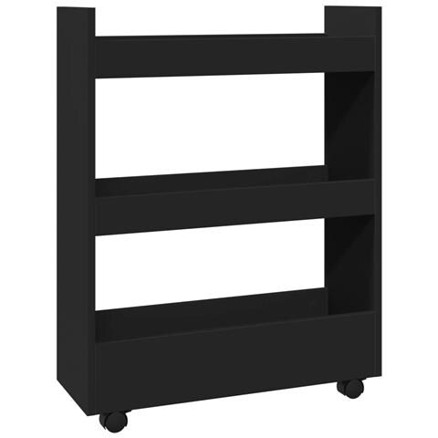 Carrello Portaoggetti Stretto A 3 Livelli Nero In Truciolato - Foto 2