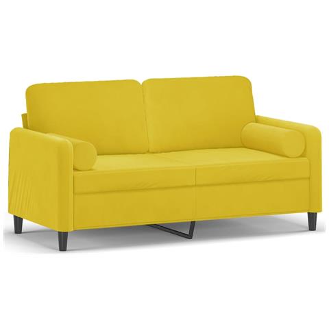 Divano a 2 Posti con Cuscini Giallo 140 cm in Velluto - Foto 1