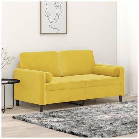 Divano a 2 Posti con Cuscini Giallo 140 cm in Velluto - Foto 2