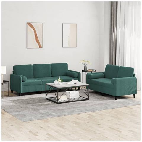 Set di Divani 2 pz con Cuscini Verde Scuro in Velluto - Foto 2