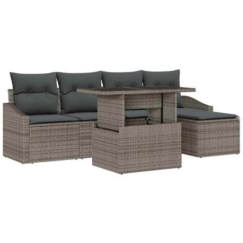 Set di Divani da Giardino 6 Pezzi con Cuscini Grigio in Polirattan - Foto 1