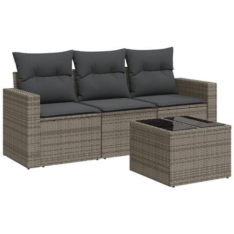 Set Divani da Giardino 4 pz con Cuscini in Polyrattan Grigio - Foto 1
