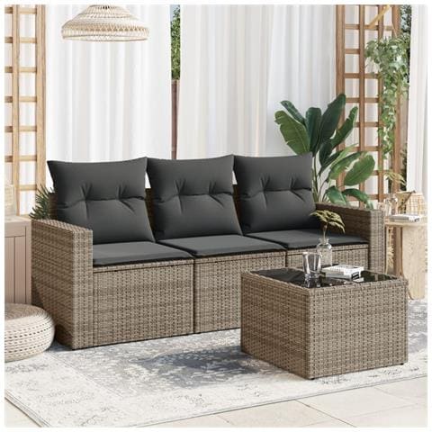 Set Divani da Giardino 4 pz con Cuscini in Polyrattan Grigio - Foto 2