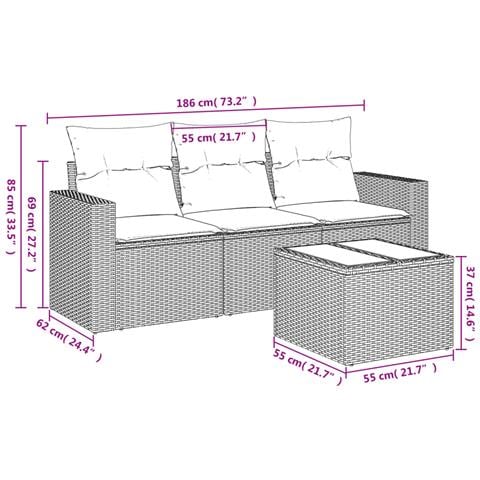 Set Divani da Giardino 4 pz con Cuscini in Polyrattan Grigio - Foto 3