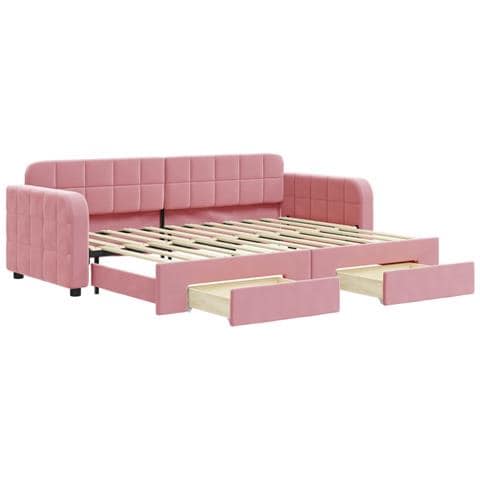Divano Letto Estraibile con Cassetti Rosa 80x200 cm Velluto - Foto 1