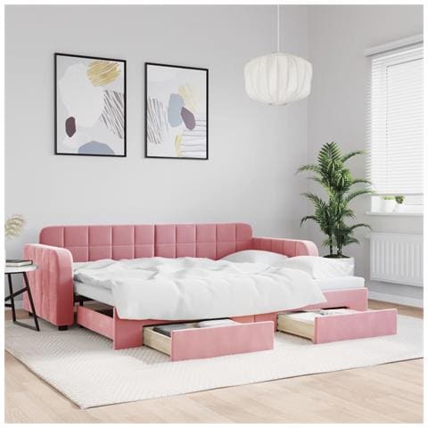Divano Letto Estraibile con Cassetti Rosa 80x200 cm Velluto - Foto 2