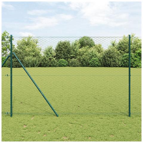 Recinzione Esagonale  Grigia 1,5x50 m Acciaio, Pali per Recinzione  13 pz Verde Ø32 mm 200 cm Acciaio Galvanizzato - Foto 2
