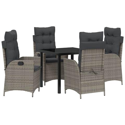 Set da Pranzo per Giardino 5 pcs Grigio polyrattan - Foto 1