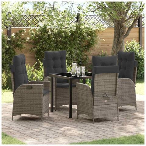 Set da Pranzo per Giardino 5 pcs Grigio polyrattan - Foto 2