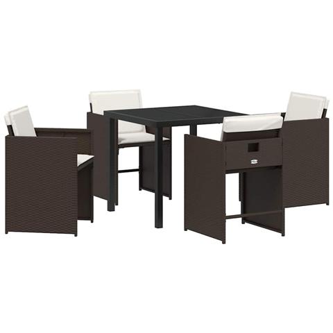 Set da Pranzo per Giardino 5 pcs Marrone Poly Rattan - Foto 1