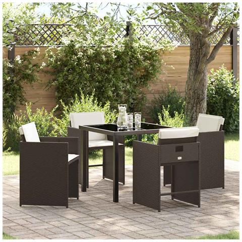 Set da Pranzo per Giardino 5 pcs Marrone Poly Rattan - Foto 2