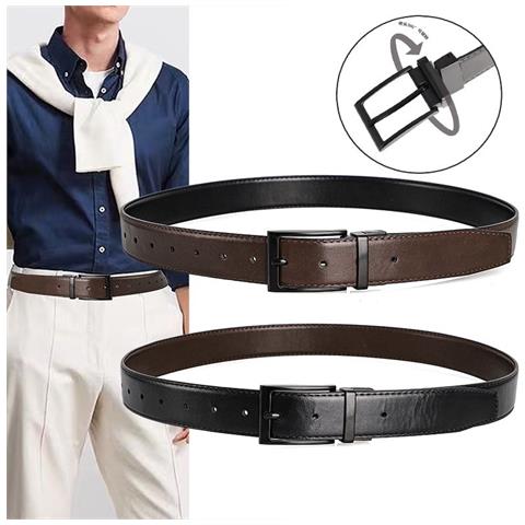 Cintura Reversibile Da Uomo In Pelle Pu Con Fibbia Rotante - Nero/marrone - Foto 1