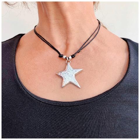 Girocollo Placcato Argento Nero Con ""stella Centrale"" - Foto 4