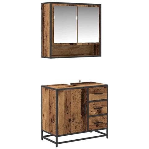 Set di mobili per il bagno con cassetto 2 pcs Legno vecchio - Foto 1