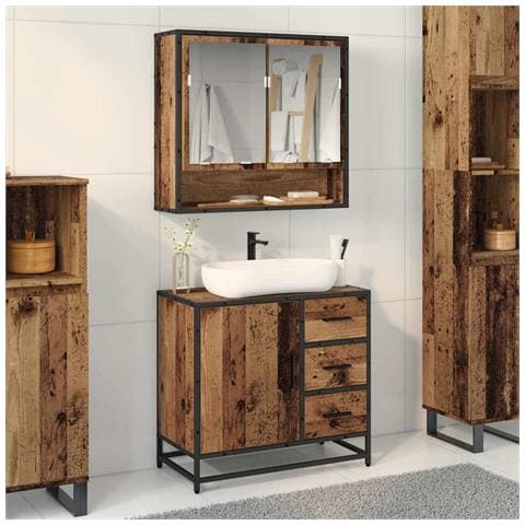 Set di mobili per il bagno con cassetto 2 pcs Legno vecchio - Foto 2