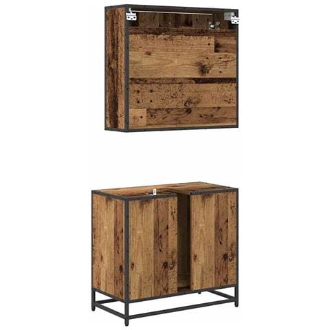 Set di mobili per il bagno con cassetto 2 pcs Legno vecchio - Foto 9