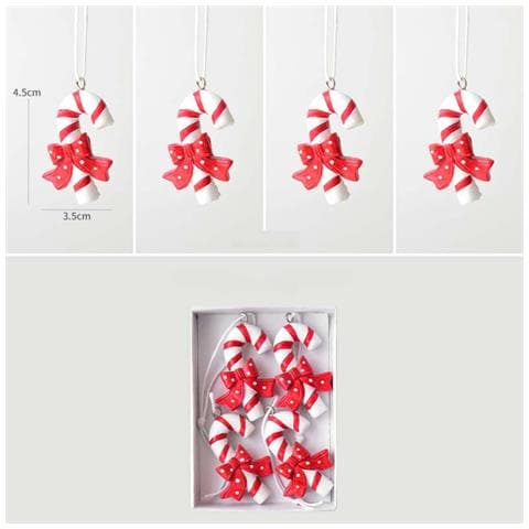 Set Di 4 Decorazioni Natalizie Per Albero - Set Bastoncini Di Zucchero, Decorazioni Festività In Resina - Foto 1