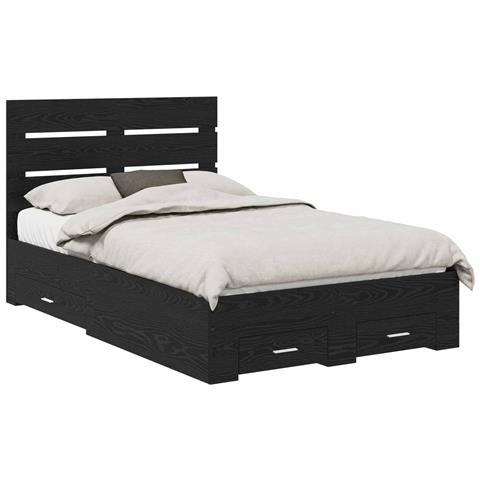 Struttura del letto Rovere Nero 135 x 190 cm Legno multistrato - Foto 1
