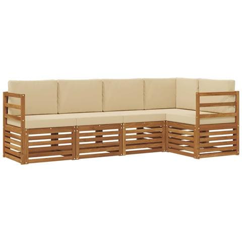 Set divani 5 pcs Naturale e Beige Legno di Acacia Massello - Foto 1
