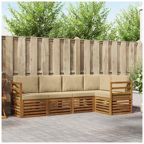 Set divani 5 pcs Naturale e Beige Legno di Acacia Massello - Foto 2