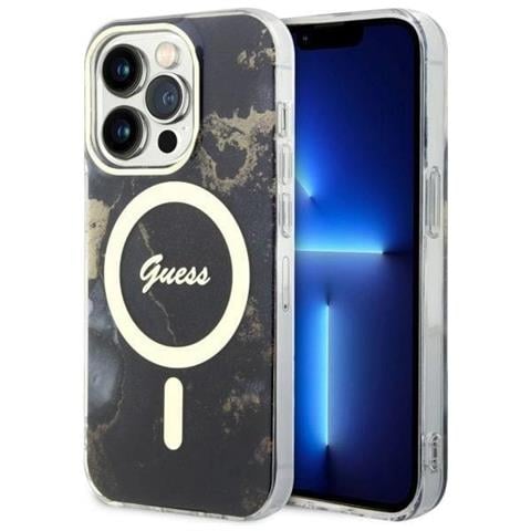 Guess Guhmp14lhtmrsk Custodia Per Iphone 14 Pro 6,1 Nera /nera Golden Marble Magsafe - Foto 1