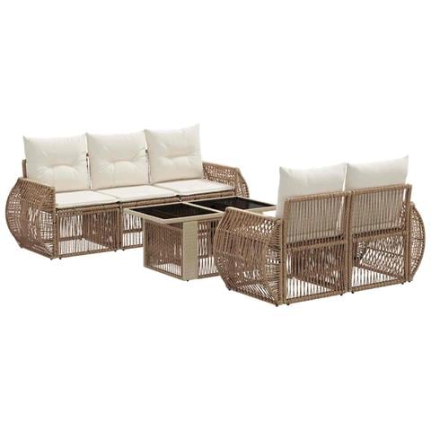 Set Divano da Giardino 6 pz Beige e Bianco Crema polyrattan - Foto 1