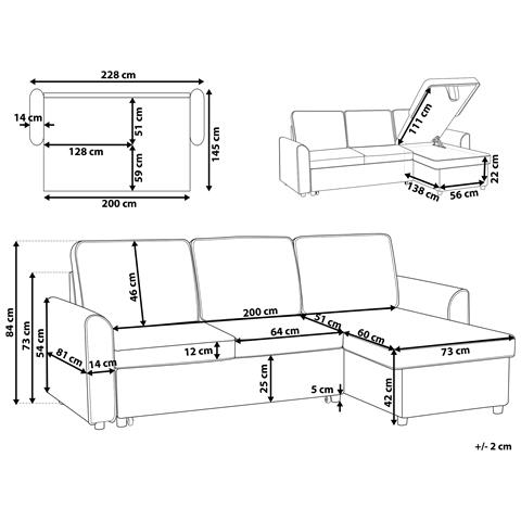 Divano Letto Angolare In Tessuto Nero Versione Sinistra Nesna - Foto 18