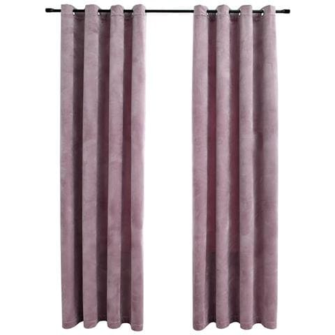 Tende Oscuranti Con Anelli 2pz Rosa Antico In Velluto 140x245cm - Foto 1