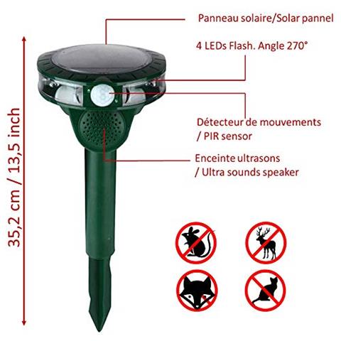Repellente Solare Con Flash 270 ° - 4 Led - Ultrasuoni E Flash - Foto 4
