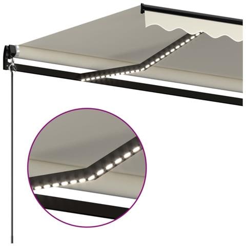 Tenda da Sole Retrattile Manuale con LED 500x300cm Crema - Foto 2