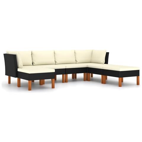 Set Divani da Giardino 7 pz con Cuscini in Polyrattan Nero - Foto 1