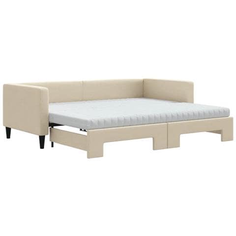 Divano Letto Estraibile Con Materassi Crema 90x200 Cm Tessuto - Foto 1