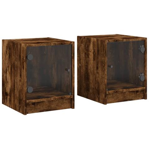 Comodini Con Ante In Vetro 2pz Rovere Fumo 35x37x42 Cm - Foto 2