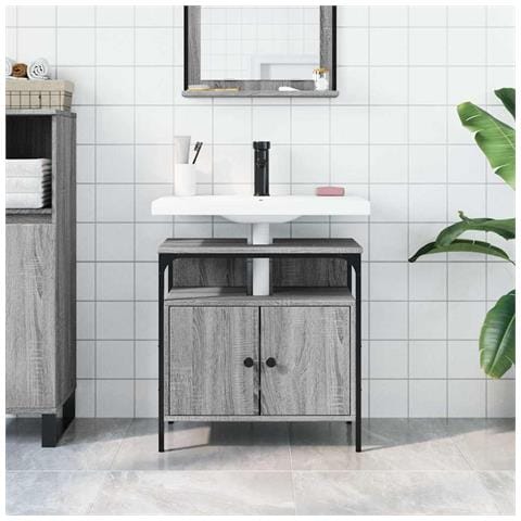 Mobile Lavabo Bagno Grigio Sonoma 60x30x60 Cm Legno Multistrato - Foto 10
