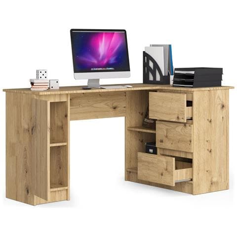 Scrivania ad angolo B20 destro, 1 anta e 3 cassetti, 155x85x77 cm, Colore Quercia Artisan - Foto 2