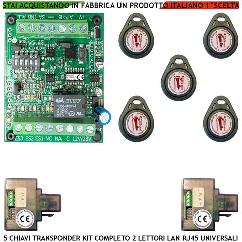 Chiave Di Prossimità Trasponder 2 Lettori Universali Rj45 Lan 5 Chiavi Tag Alimentazione 12/24 Vac Contatto Relè C.nc. - Foto 1