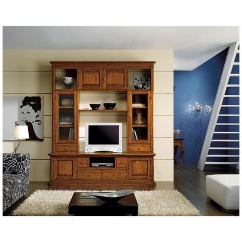 Libreria Porta Tv 6 Porte Arte Povera In Legno 210x60x240 - Foto 1