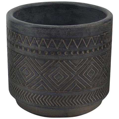 Vaso Tondo Basso Da Esterno Giardino In Fibra Di Argilla Decorata Antracite 18x18x16 Cm Fresia - Foto 1