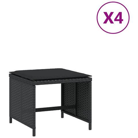 Sgabelli Da Giardino Con Cuscini 4pz Neri 41x41x36cm Polyrattan - Foto 2