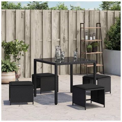 Sgabelli Da Giardino Con Cuscini 4pz Neri 41x41x36cm Polyrattan - Foto 3