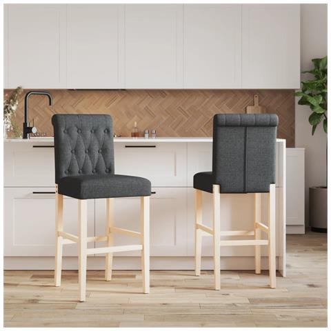 Sedie Da Bar 2 Pz In Legno Massello Di Hevea E Tessuto - Foto 3