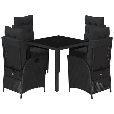 Set da Pranzo da Giardino 5 pz Nero con Cuscini in Polyrattan - Foto 1