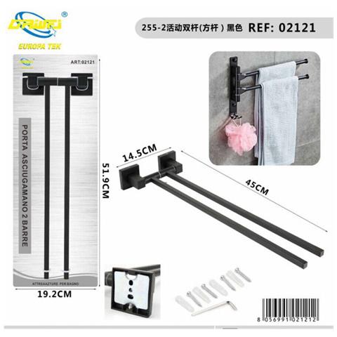 Porta Asciugamani 2 Aste Supporto Per Bagno Da Muro Asta Casa Nero 02121 - Foto 1